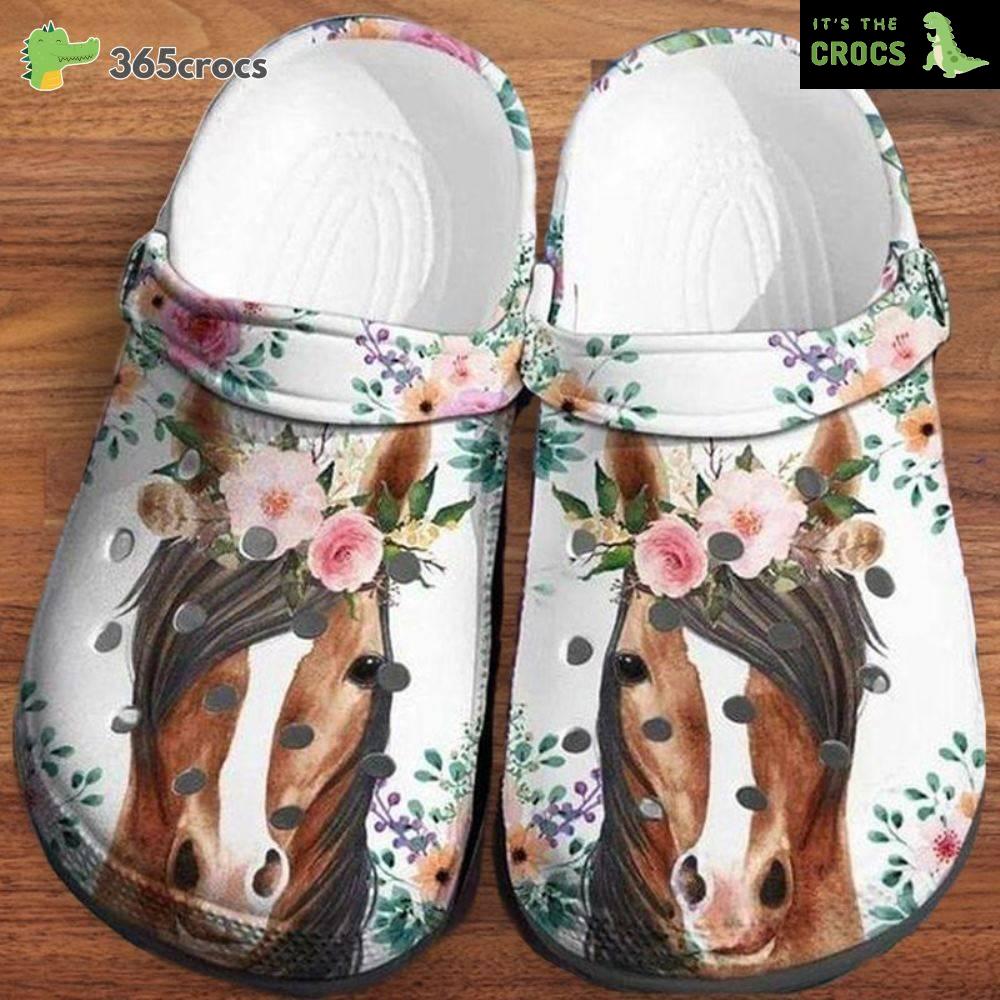 Horse With Flower Art Cute Croc Horse Unisex Croc Birthday For Horse Lovers Crocs Clog Shoes