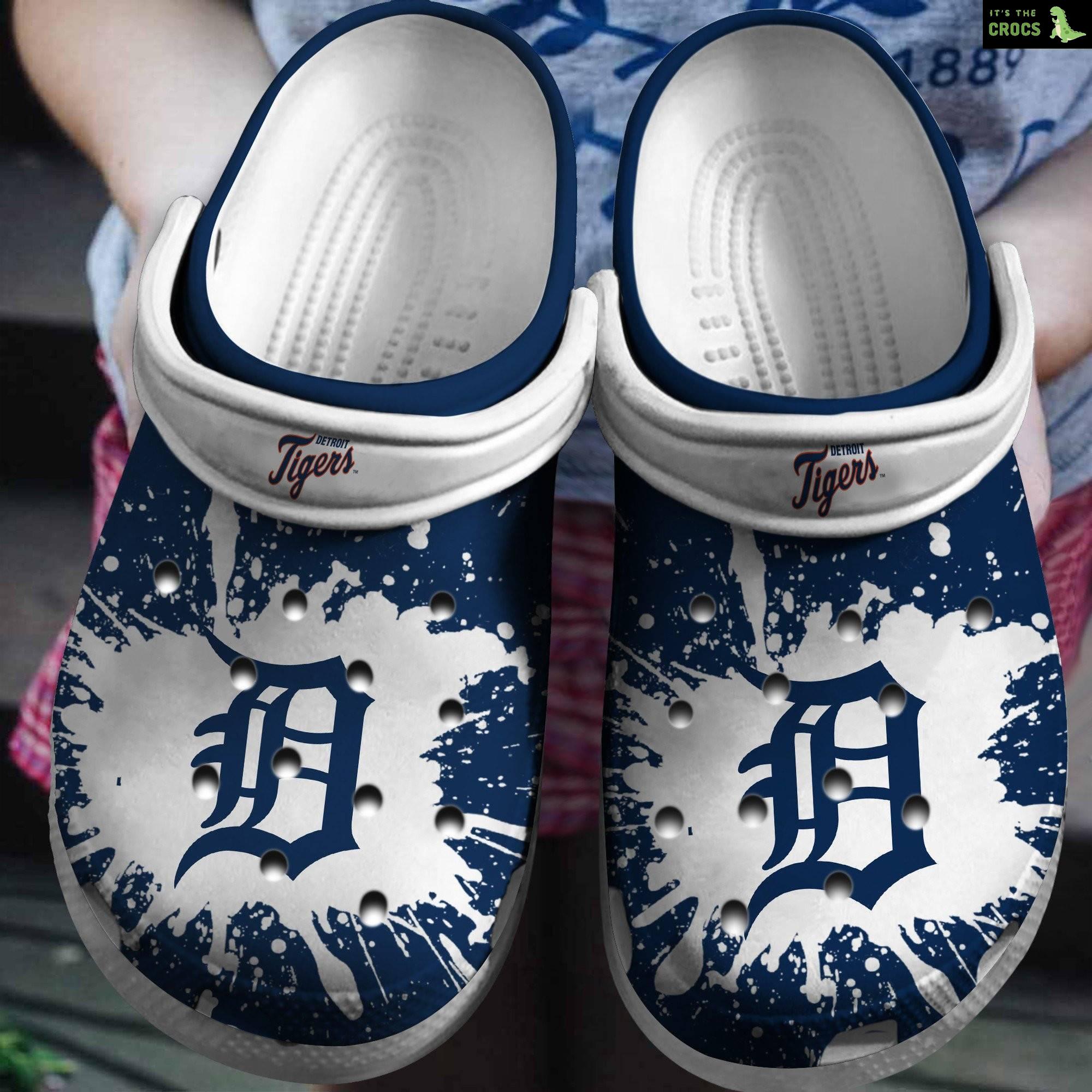 Hot Mlb Team Detroit Tigers White – Navy Crocs Clog Shoesshoes