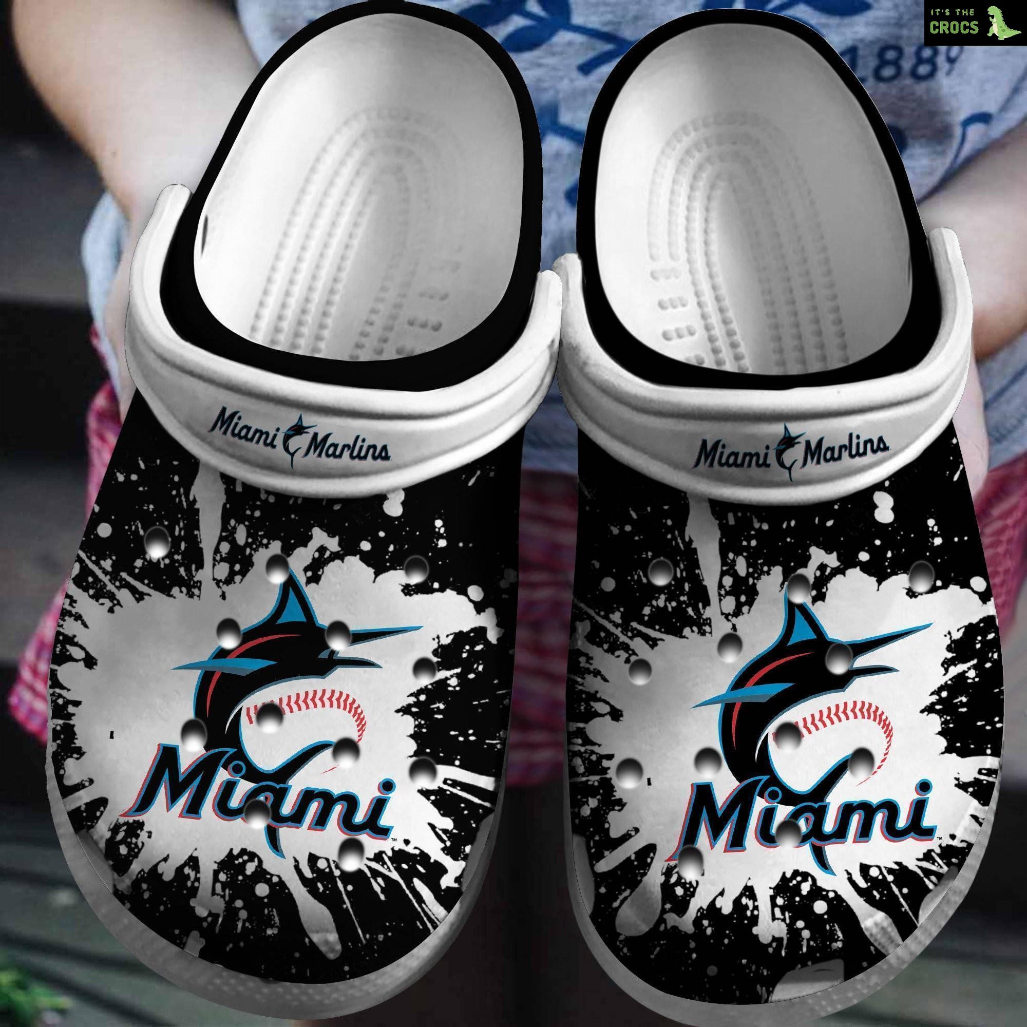 Hot Mlb Team Miami Marlins Black – White Crocs Clog Shoesshoes