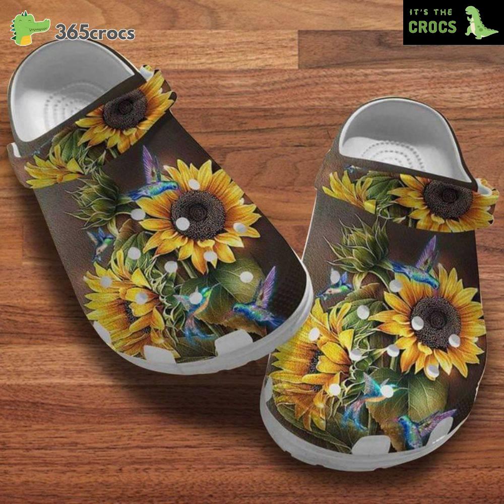 Hummingbirds Sunflowers Hippie Day Christmas Gift For Hummingbird Lovers Crocs Clog Shoes