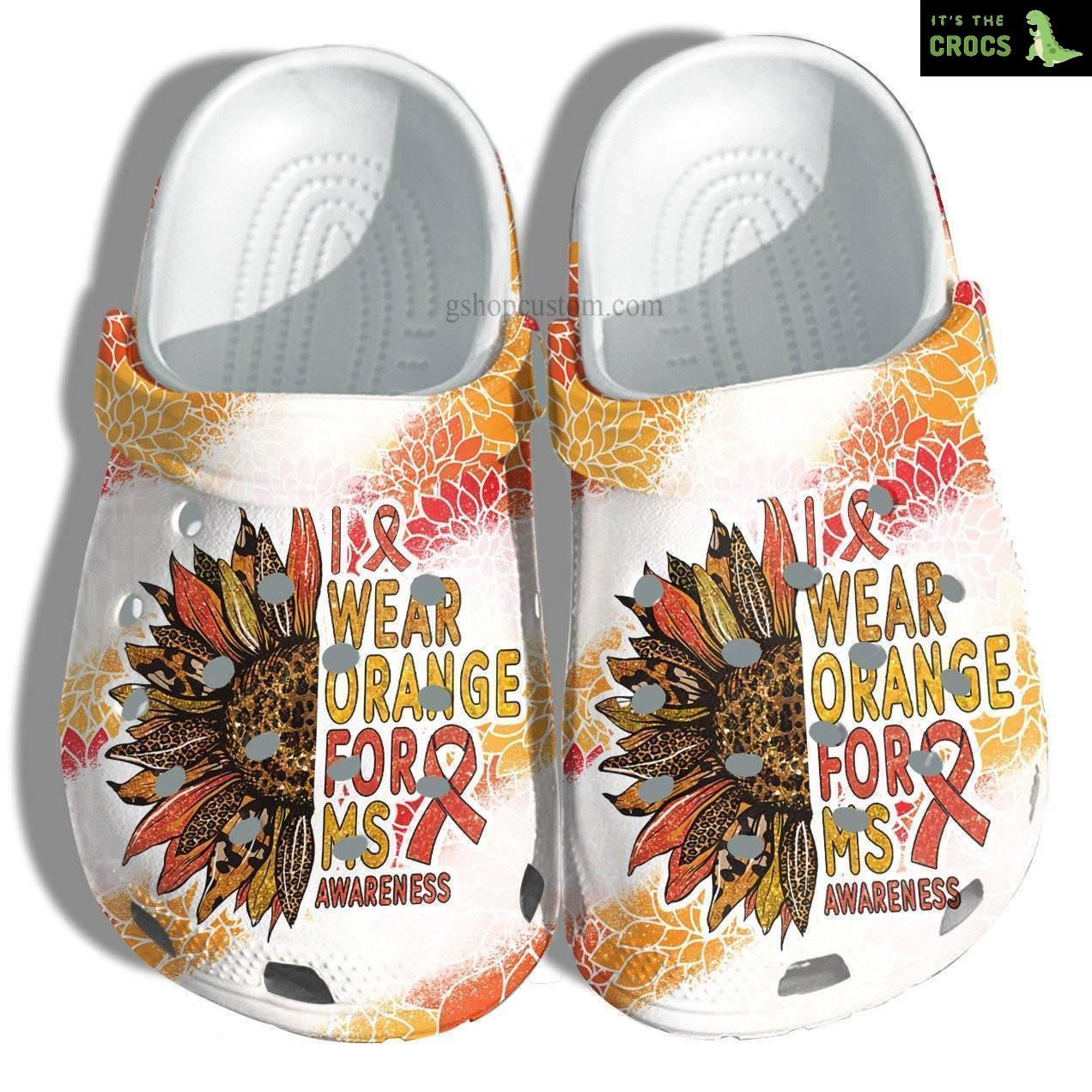 I Wear Orange For Ms Awareness Crocs Shoes – Sunflower Leopard Orange Shoes Croc Clogs Gift Women