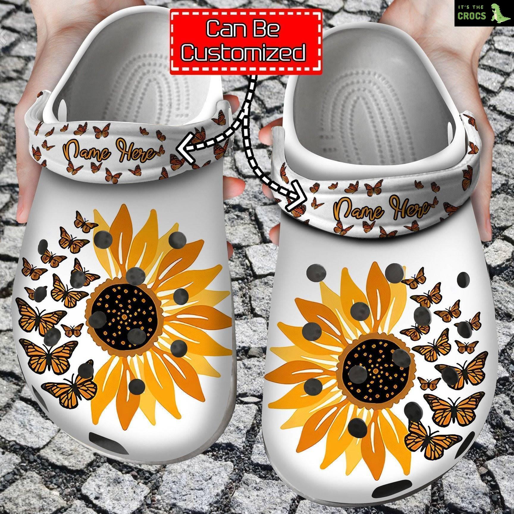 Immemse Butterflies With Sunflowers Crocs Clog Shoes Personalized Butterfly Crocs