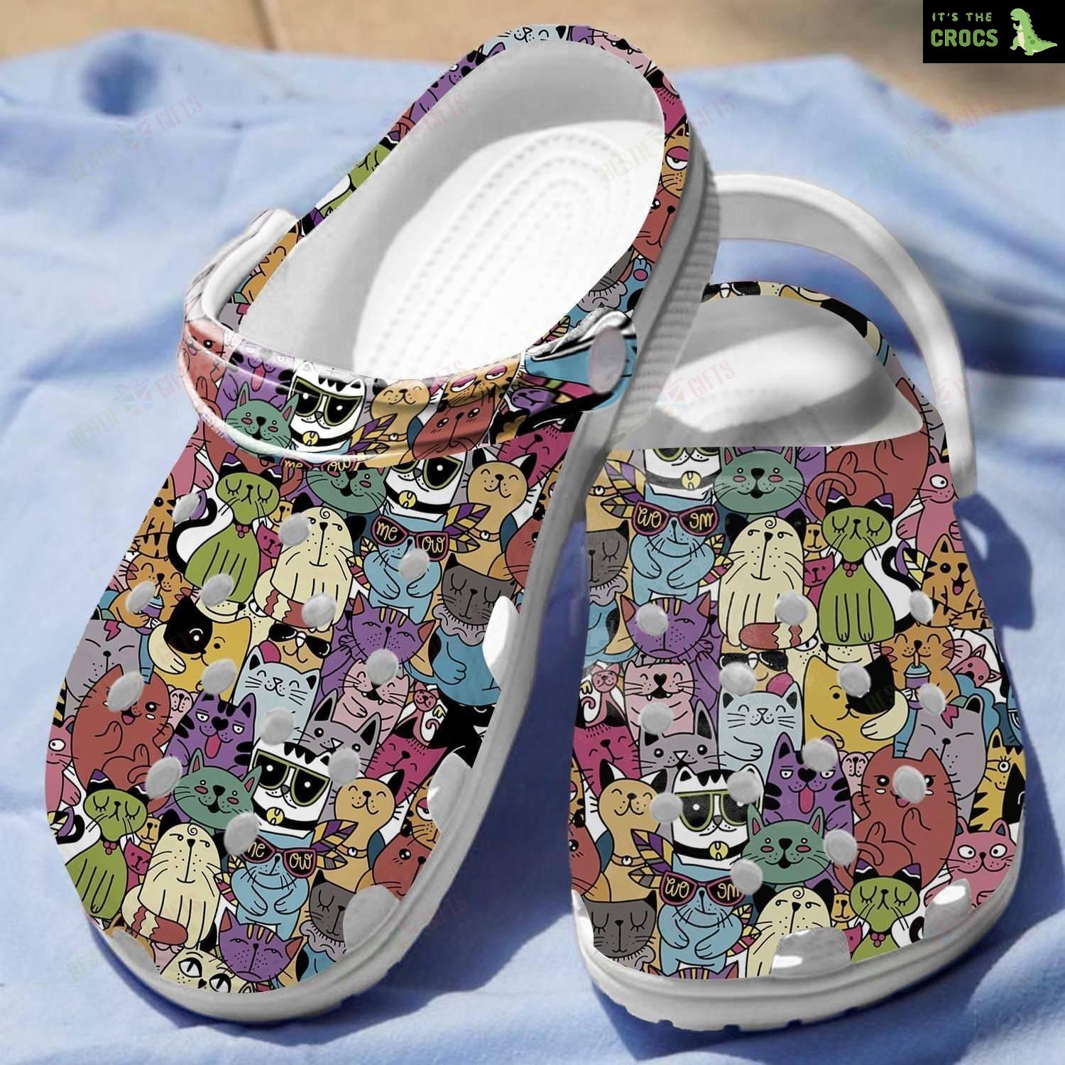 Kawaii Doodle Cats Classic Clogs Shoes, Adults Kids Crocs Crocband Clog Shoes For Men Women