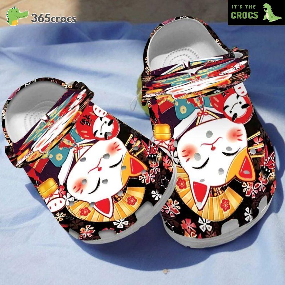 Kawaii Japanese Lucky Cat Maneki-Neko Beckoning Cat Lucky For Cat Lovers Crocs Clog Shoes