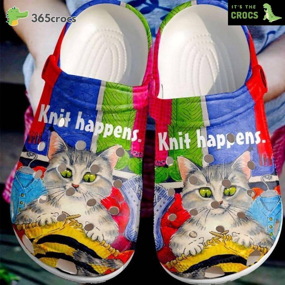 Knitting Knit Happens Cat Lovers Cat Knit Cute Cat Crocs Clog Shoes