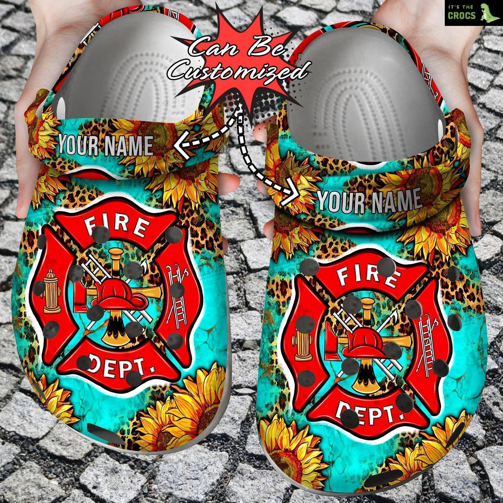 Leopard Fire Dept And Sunflowers Crocs Clog Shoes Custom Crocs