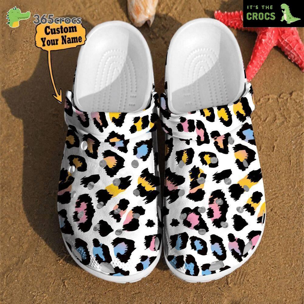 Leopard Leopard Print Colorful Glitter Fur Cheetah Gift Crocs Clog Shoes