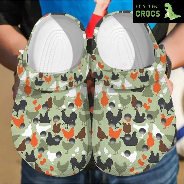 Love Chicken Camo Pattern Clogs Crocs Shoes