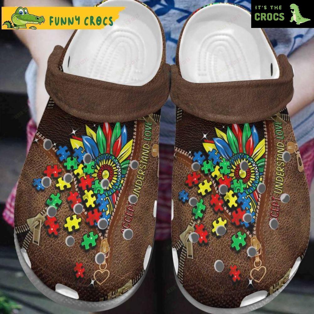 Love Leather Zip Autism Floral Crocs