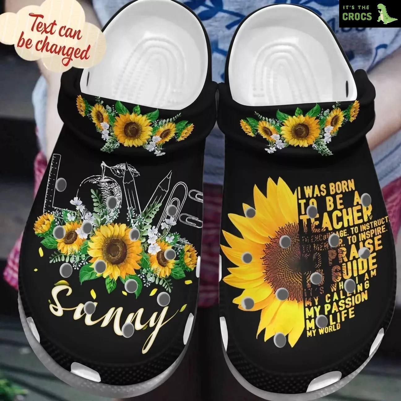 Love Sunflower Personalized Name For Teacher Crocband Clog Crocs Shoes For Men Women