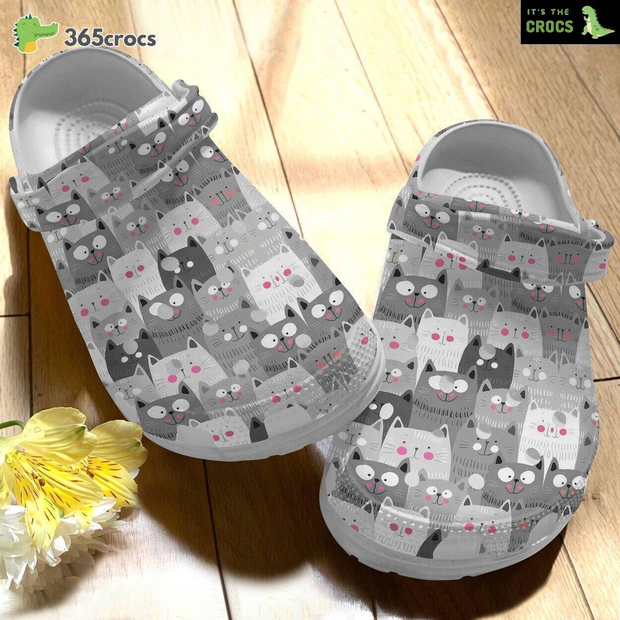 Lovely Cats Grey Shoes Cute Animal Crocbland Clogs Gift For Thanksgiving