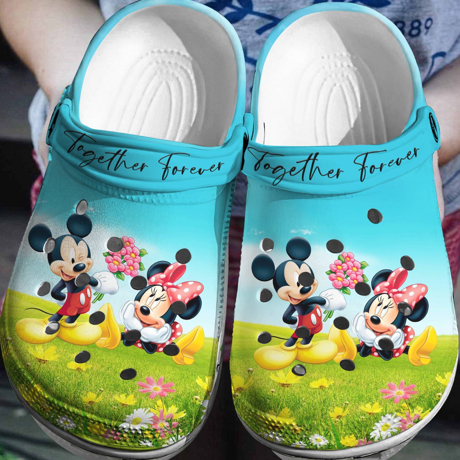 Mickey And Minnie Floral Crocs 3D Clog Shoes