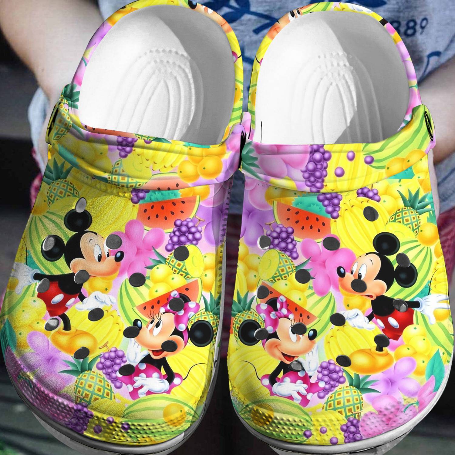 Mickey And Minnie Fruits Pattern Crocs 3D Clog Shoes