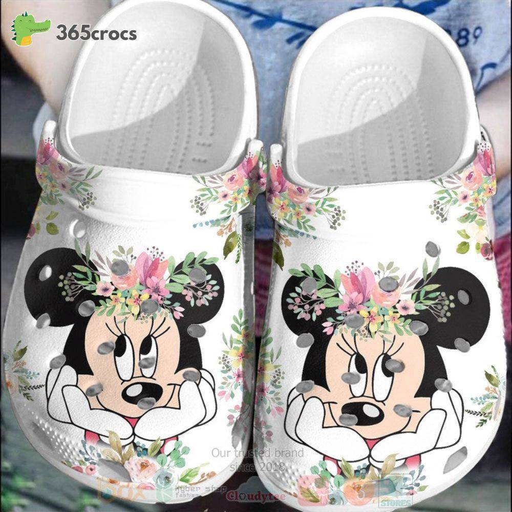 Minnie Mouse With Flowers Crocs Clog Shoes