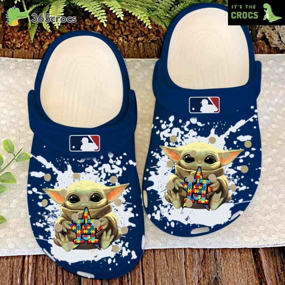 Mlb Baseball Houston Astros Baby Yoda Autism Awareness Crocs Clog Shoes