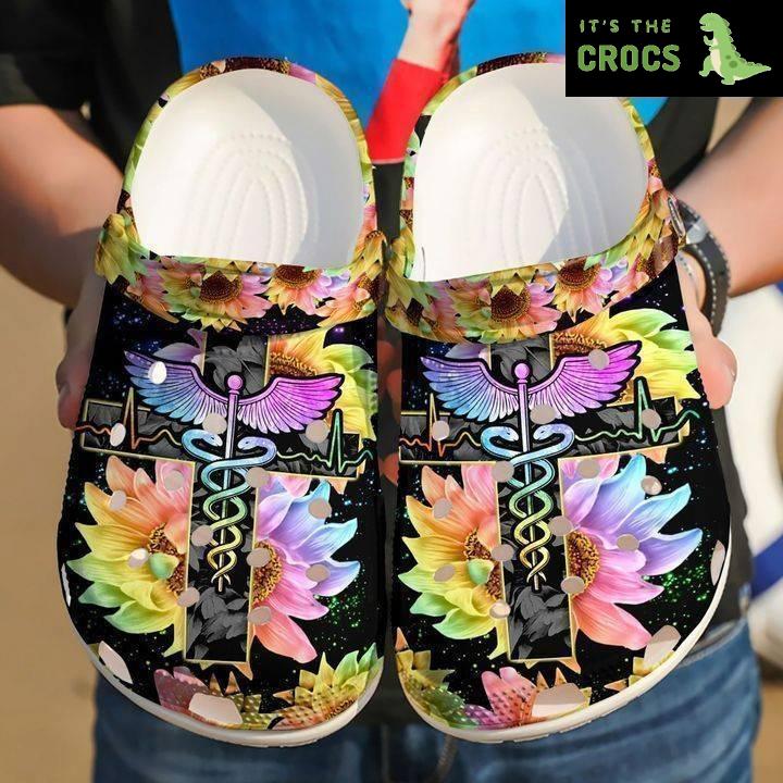 Nurse Caduceus Sunflower Classic Clogs Crocs Shoes