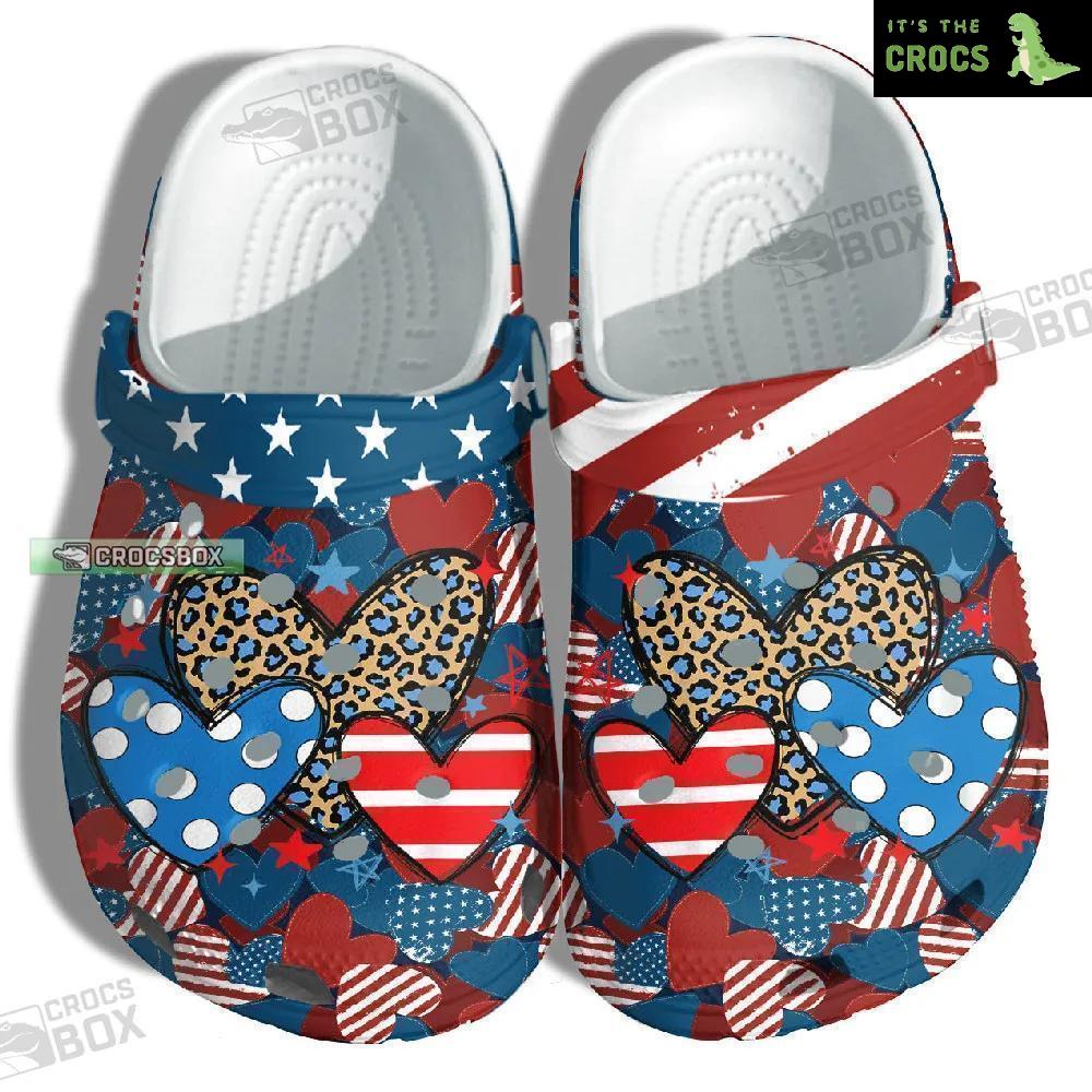 Peace Love Heart Sign 4Th Of July Leopard Crocs Shoes Girl