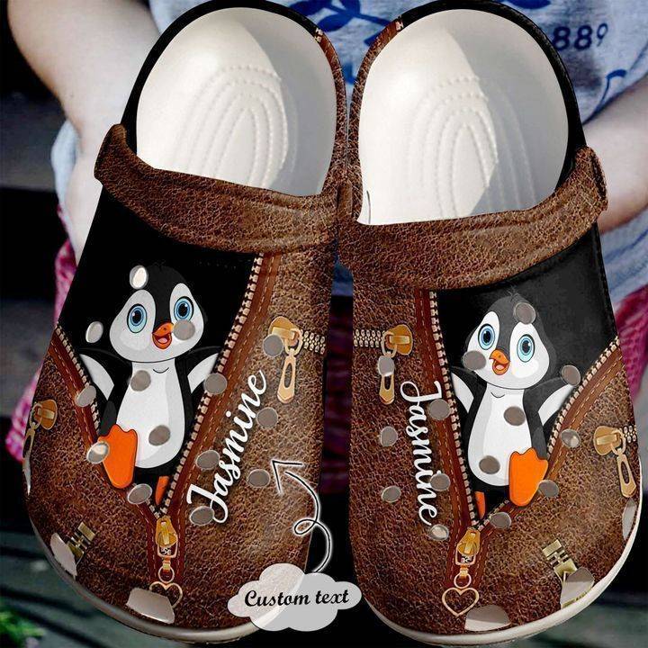 Penguin Personalized Zipper Crocs Classic Clogs Shoes