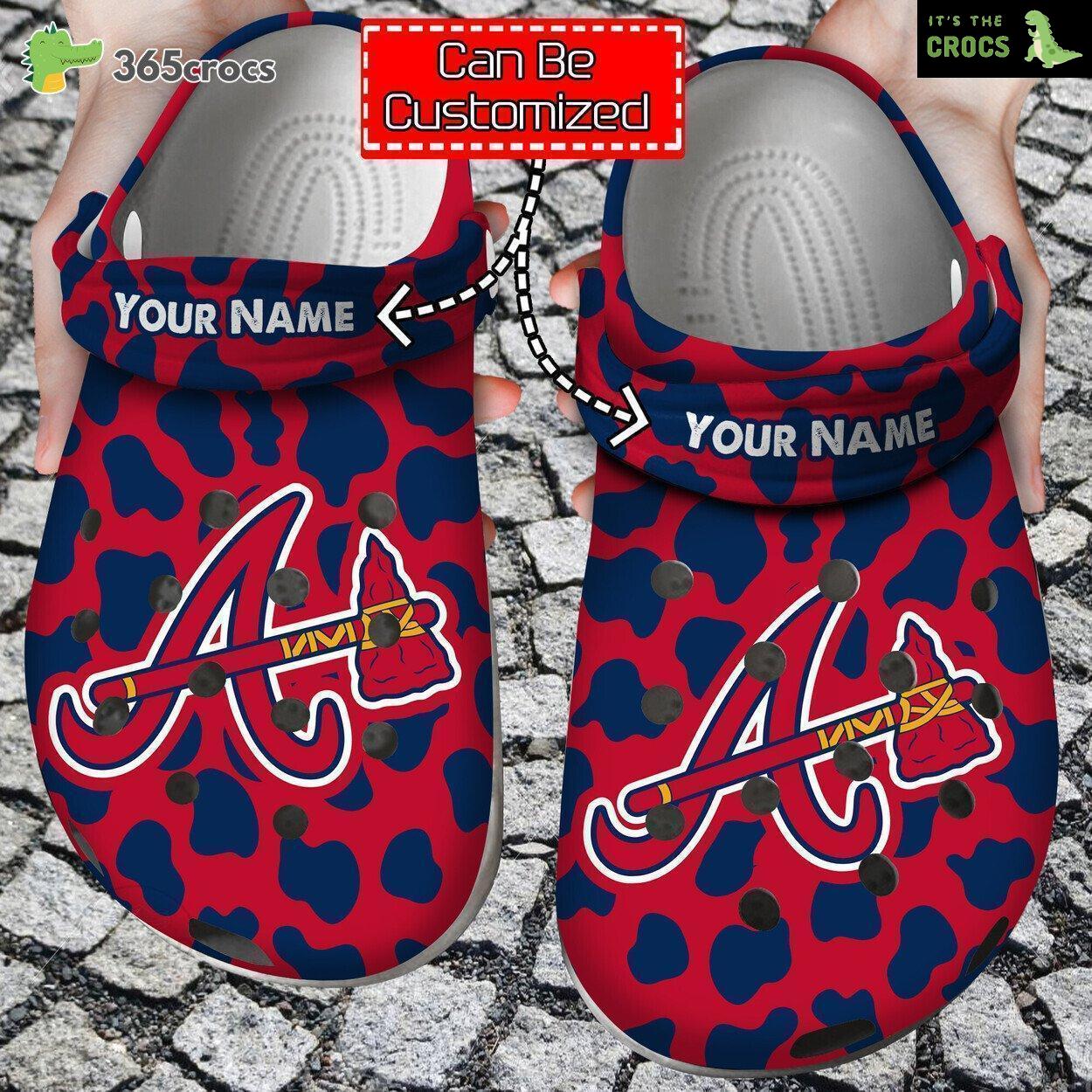 Personalized Baseball MLB Atlanta Braves Cow Animal Print Crocs Shoes