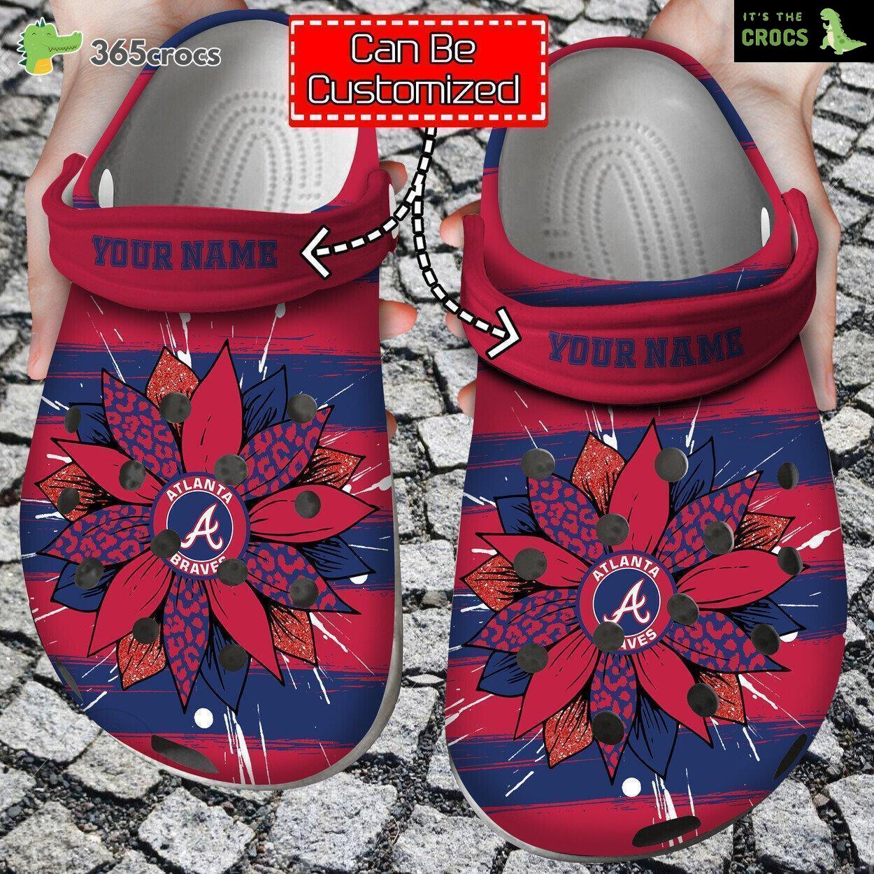 Personalized Baseball MLB Atlanta Braves Spirit Sunflower Print Crocs Shoes