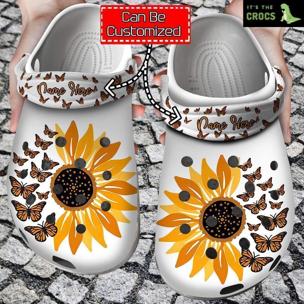 Personalized Butterfly Crocs – Immemse Butterflies With Sunflowers Clog Shoes For Men And Women