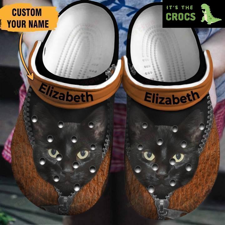 Personalized Cat Brown Zipper Crocs Classic Clogs Shoes