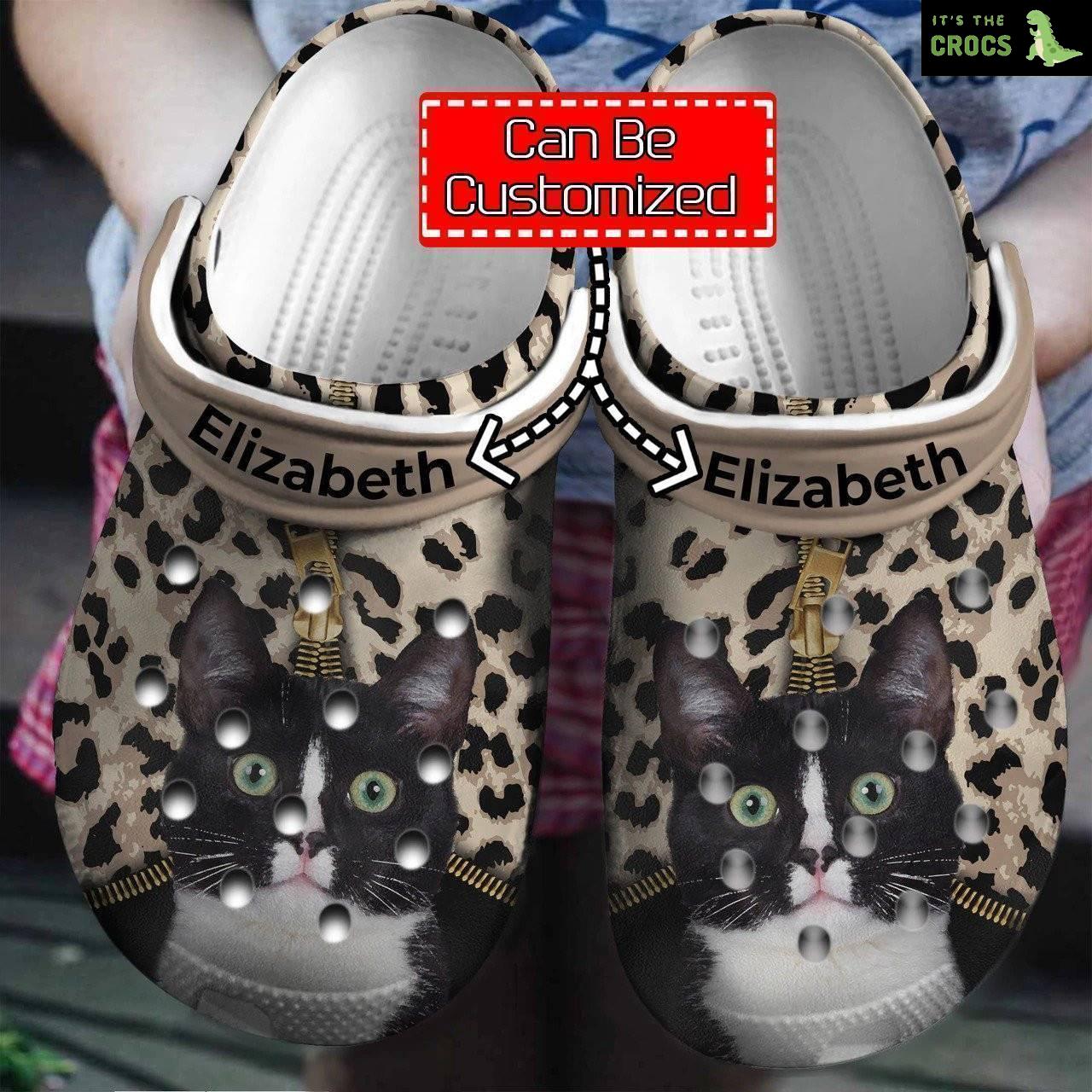 Personalized Cat Leopard Pattern Crocs Clog Shoes Animal Crocs