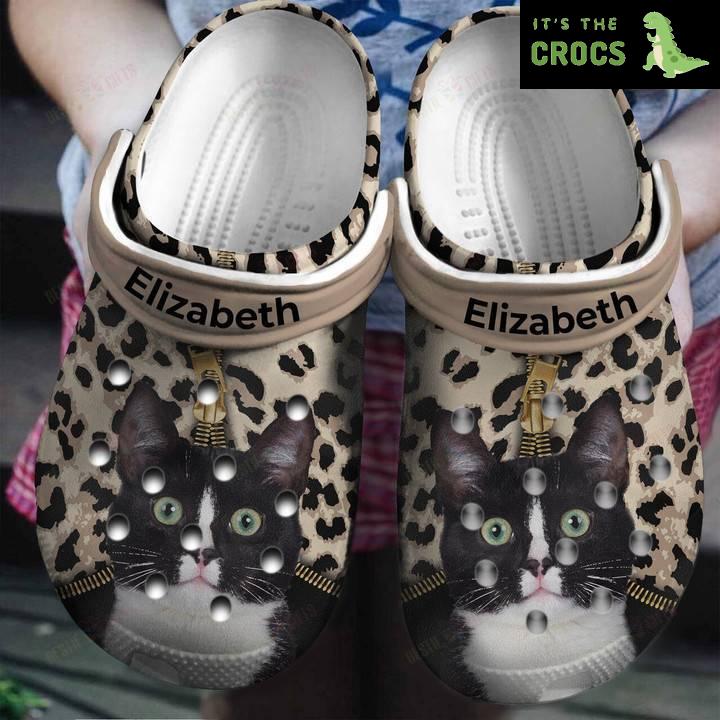 Personalized Cat Lovers With Leopard Pattern Crocs Classic Clogs Shoes