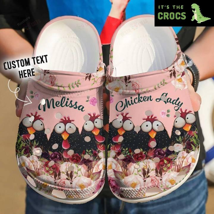 Personalized Chicken Lady Black Chicken Crocs Classic Clogs Shoes