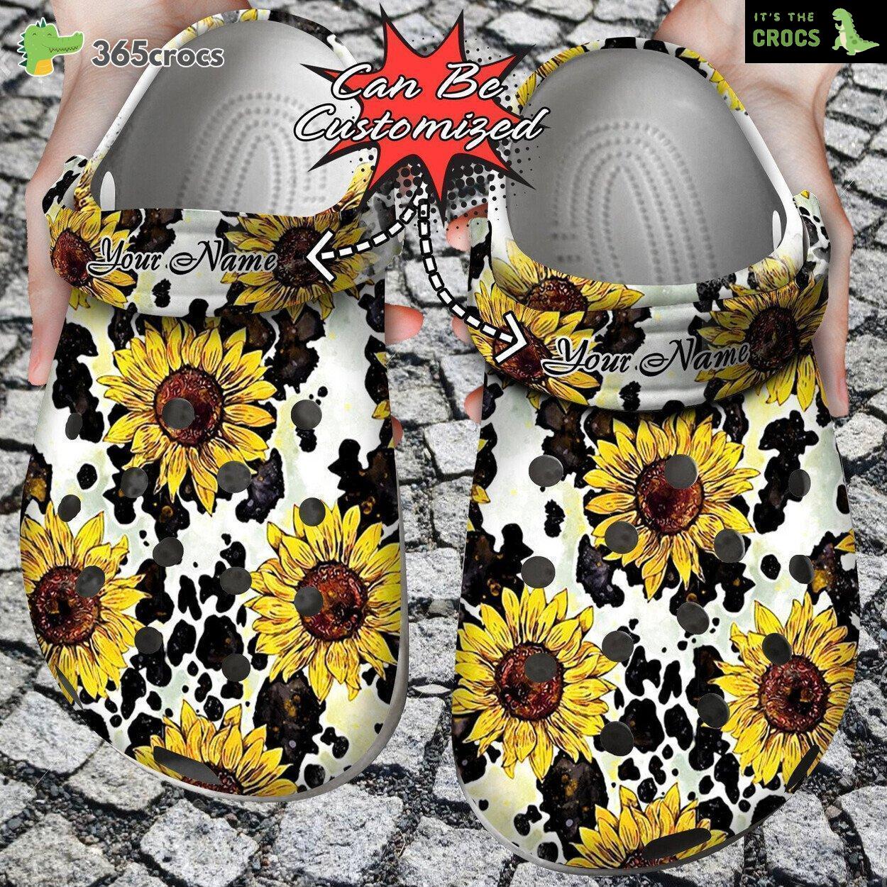 Personalized Cow Sunflower Patch clog Shoes Custom