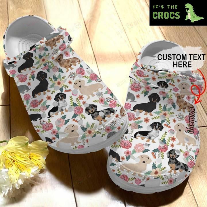 Personalized Dachshund Floral Pattern Crocs Classic Clogs Shoes
