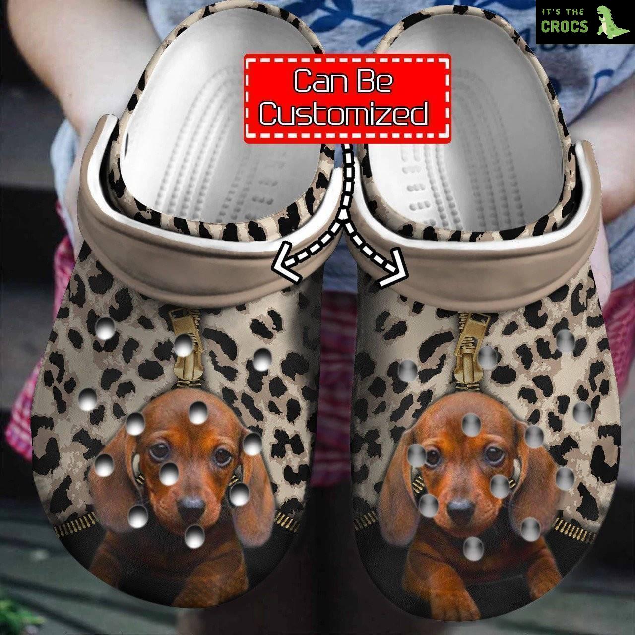 Personalized Dachshund Leopard Pattern Crocs Clog Shoes Dog Crocs