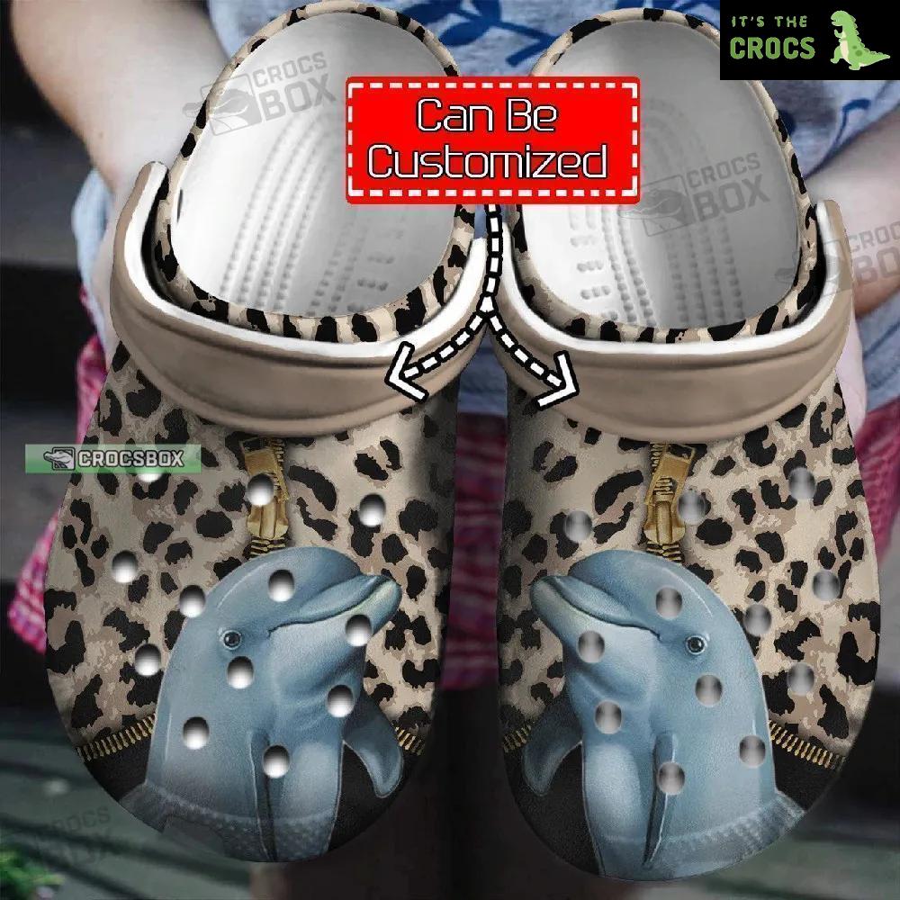 Personalized Dolphin Leopard Pattern Crocs Shoes