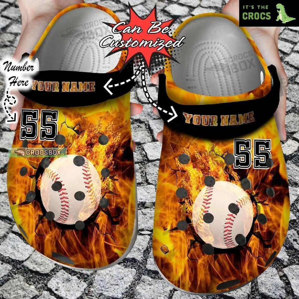 Personalized Fire Baseball Crack Ball Overlays Crocs Sport