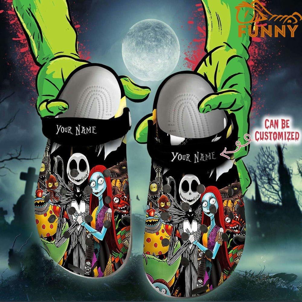 Personalized Jack And Sally Crocs Halloween, Nightmare Before Christmas  | Unique & Comfortable Crocs