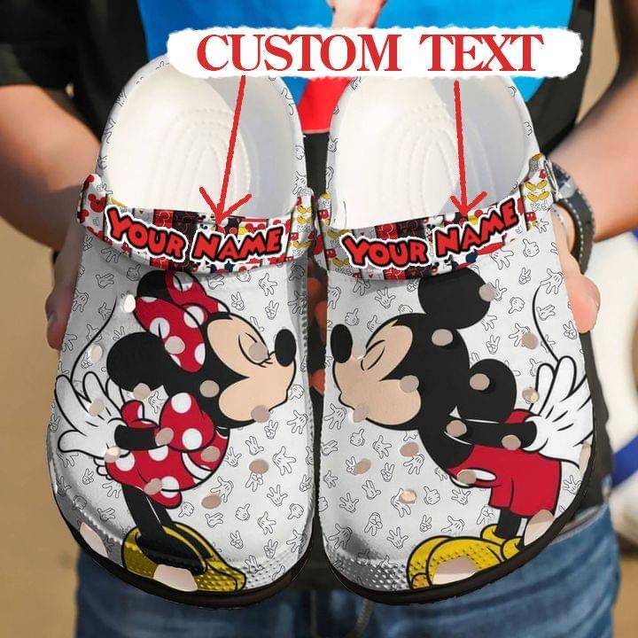 Personalized Kissing Mickey And Minnie Mouse Disney Cartoon Adults Crocs, Unisex Cartoon Clog Shoes