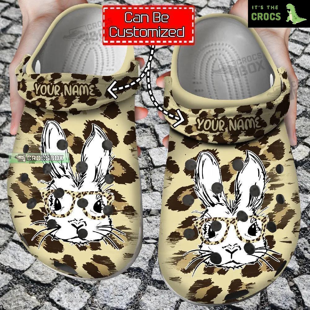 Personalized Leopard Easter Bunny Glasses Crocs Clogs