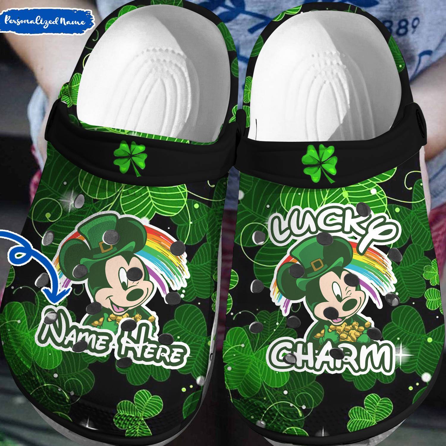 Personalized Mickey Lucky Charm Disney St Patricks Day Crocs 3D Clog Shoes