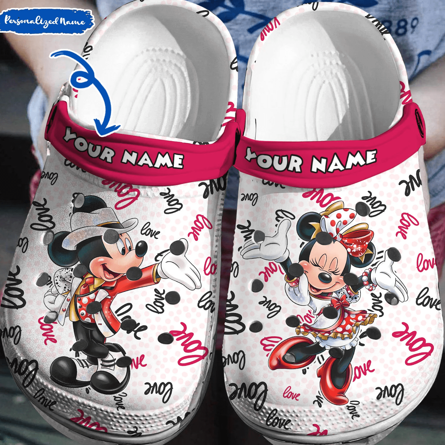 Personalized Mickey Minnie Love Crocs 3D Clog Shoes