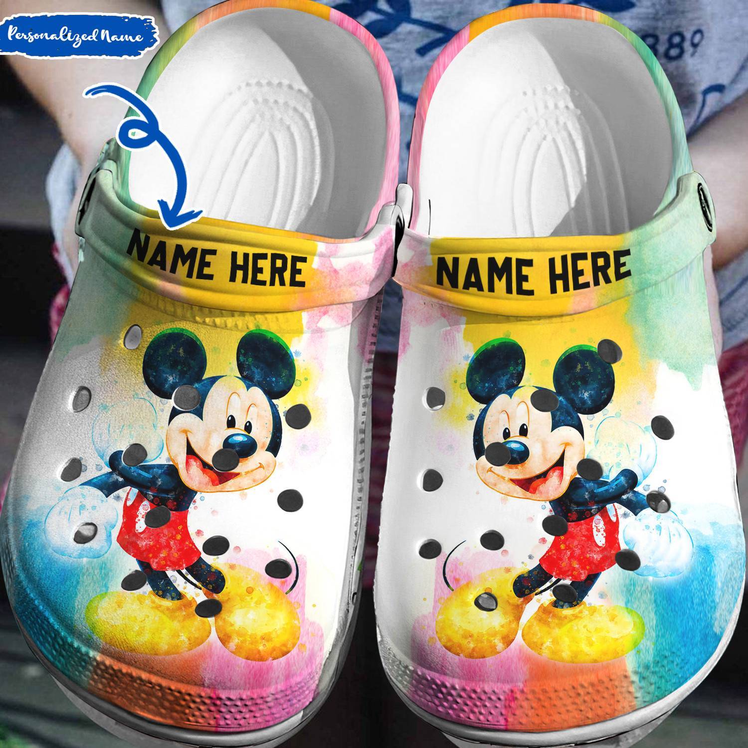 Personalized Mickey Mouse Water Coulour Crocs 3D Clog Shoes