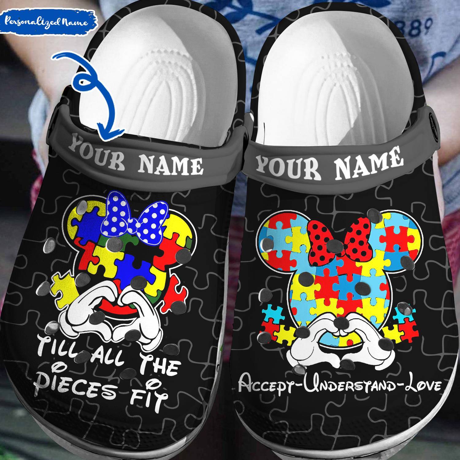 Personalized Minnie Autism Crocs 3D Clog Shoes