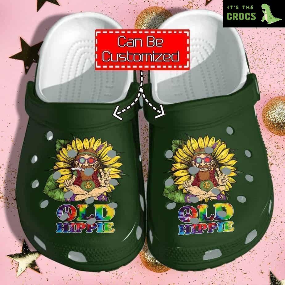 Personalized Old Men Hippie Sunflower Weed Gift For Father Crocs Clog Shoes Fathers Custom Crocs