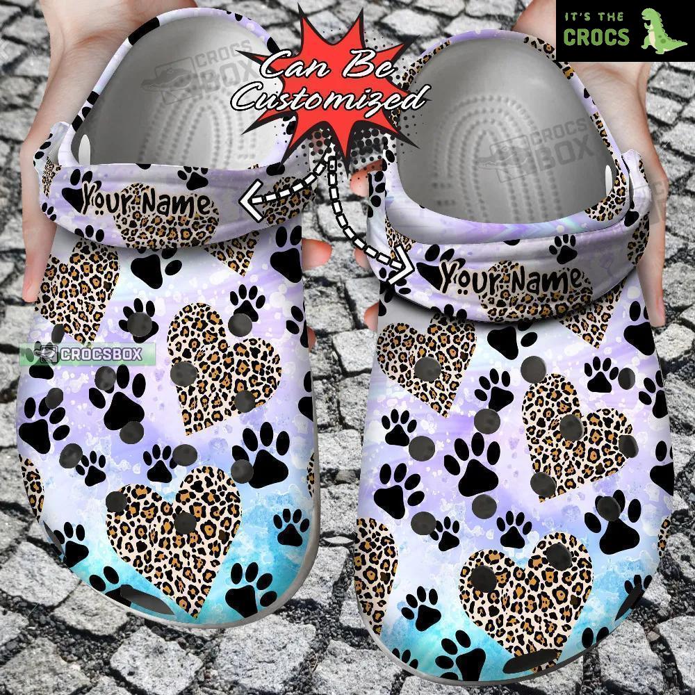 Personalized Personalized Dog Paw Heart Leopard Crocs Shoes
