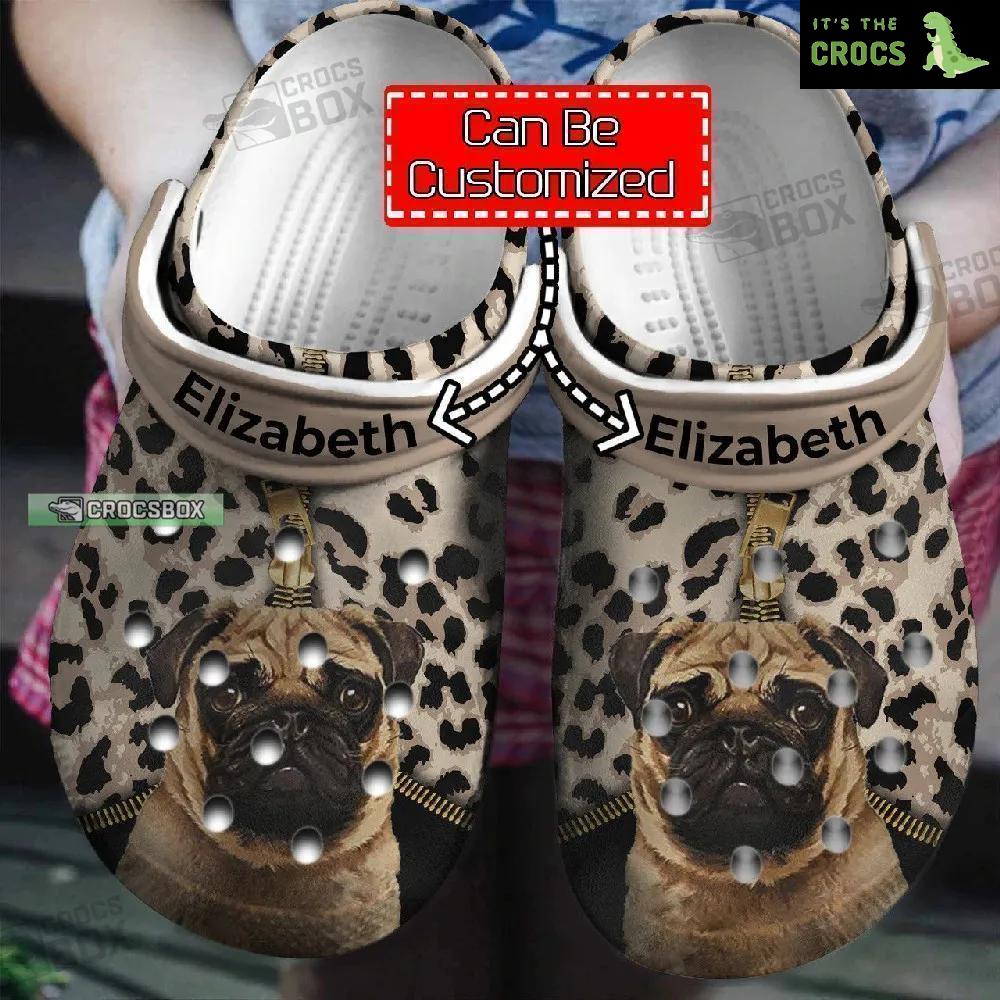 Personalized Pug Leopard Pattern Crocs Clogs Dog