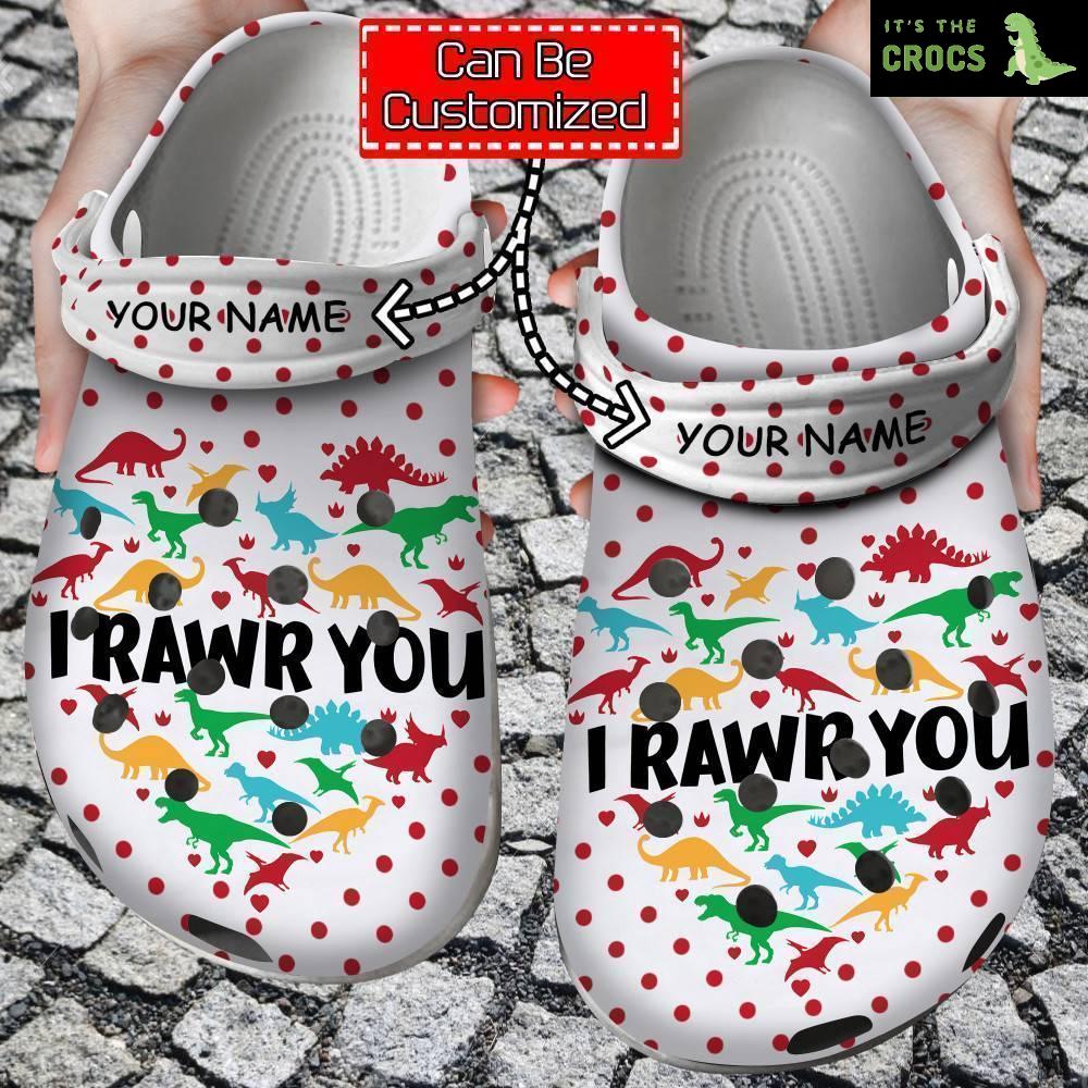 Personalized Valentine Dinosaur I Rawr You Crocs Clog Shoes For Men And Women