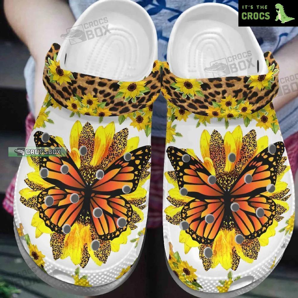 Pretty Sunflower Butterfly Monarch Crocs Clogs