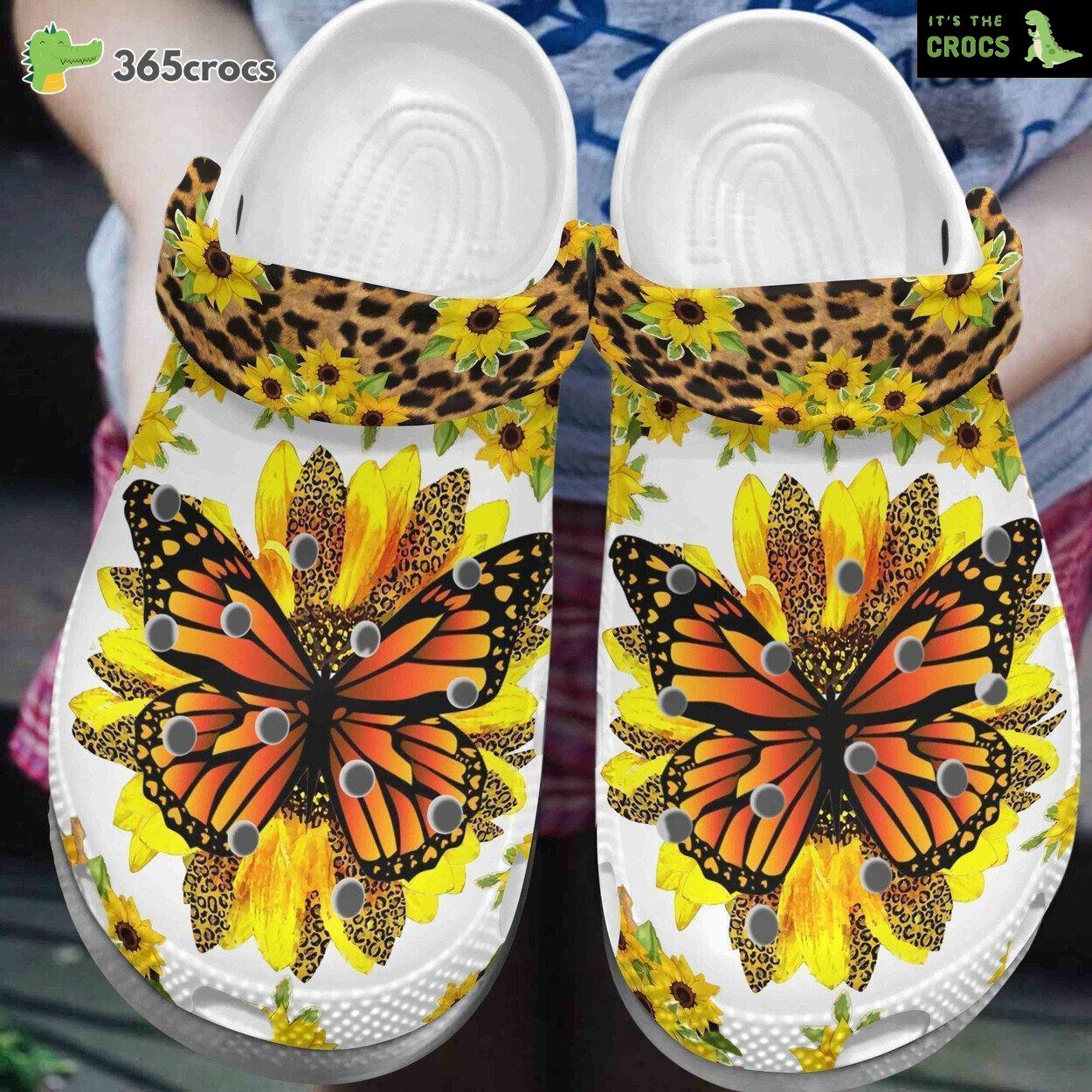 Pretty Sunflower Butterfly Shoes Breast Cancer Awareness Clogs