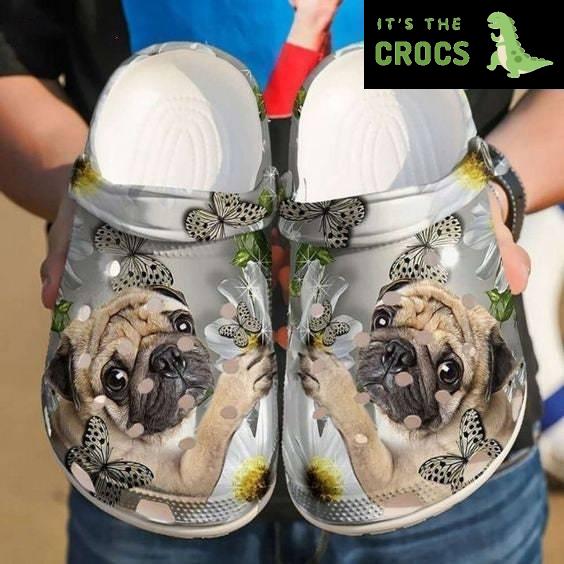 Pug Daisy Classic Clogs Shoes, Crocs Shoes Gift Women