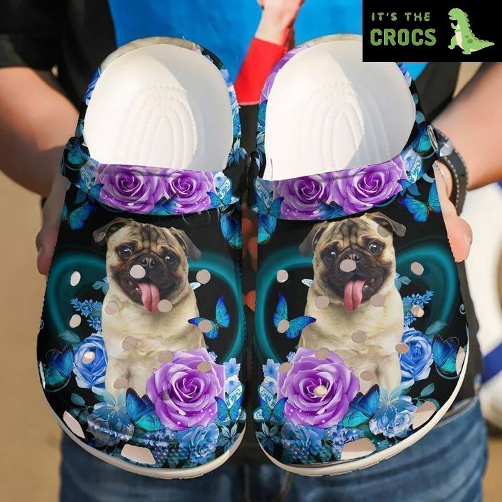 Pug Flowers Pub Crocs Crocband Clog Comfortable For Mens Womens Classic Clog Water Shoes