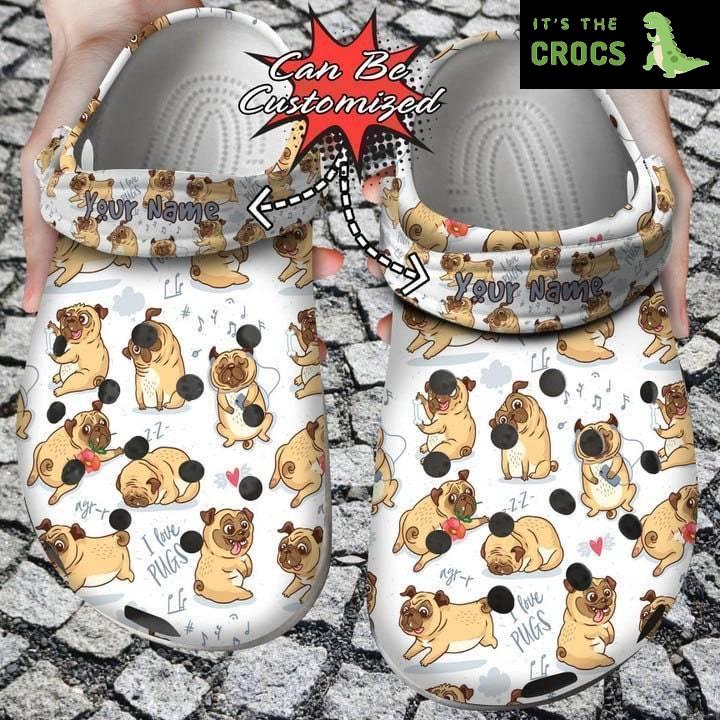 Pug I Love Pugs Personalized Crocs Clog Shoes Dog Crocs, Crocs Crocband Clogs Comfy Footwear